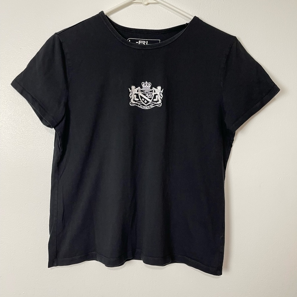Ralph Lauren Active Embroidered Logo Black Crew Neck Short Sleeves Top Size L